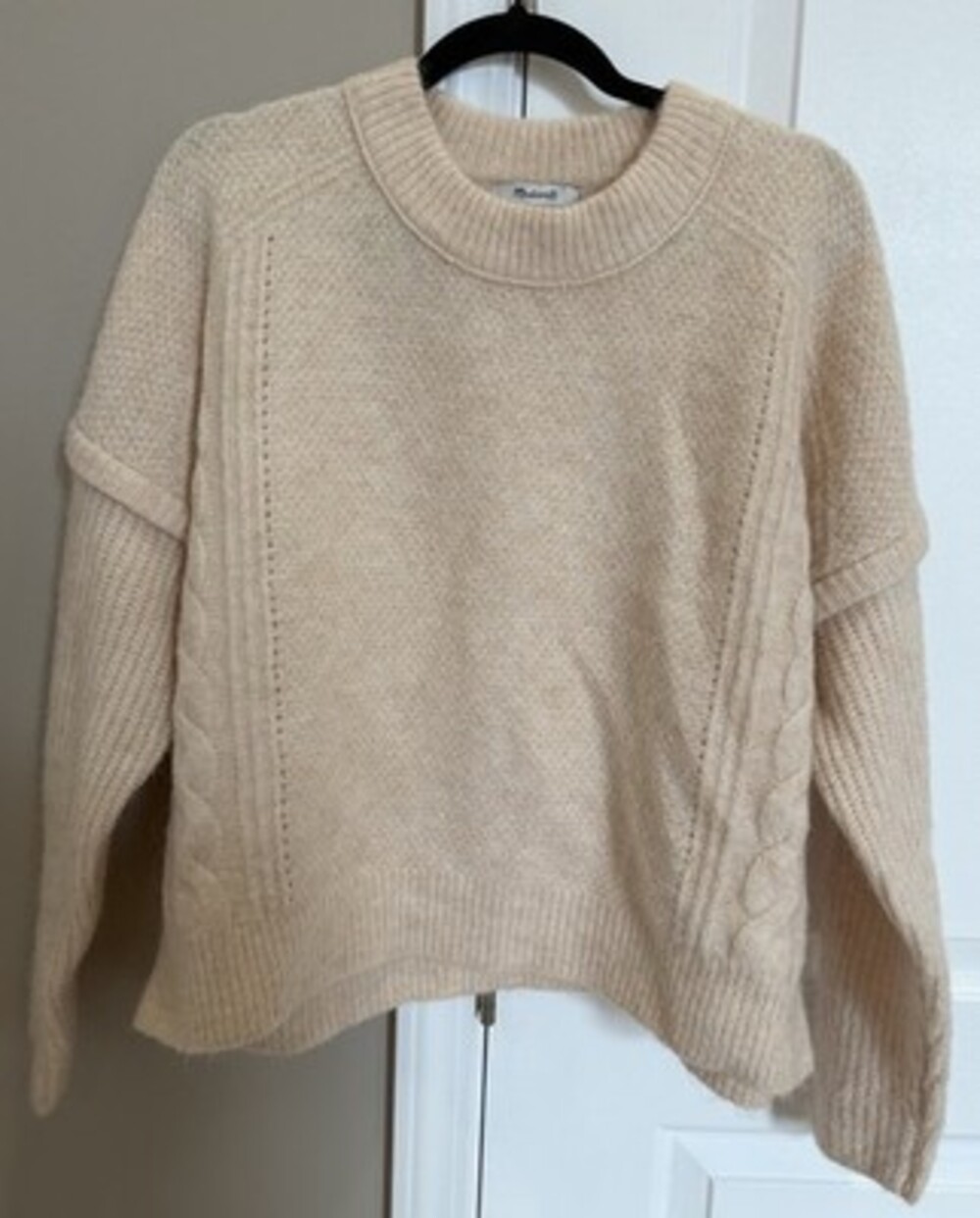 Madewell Kiawah Cable Crewneck Pullover Wool Blend Sweater Cream 21% Alpaca Sz M